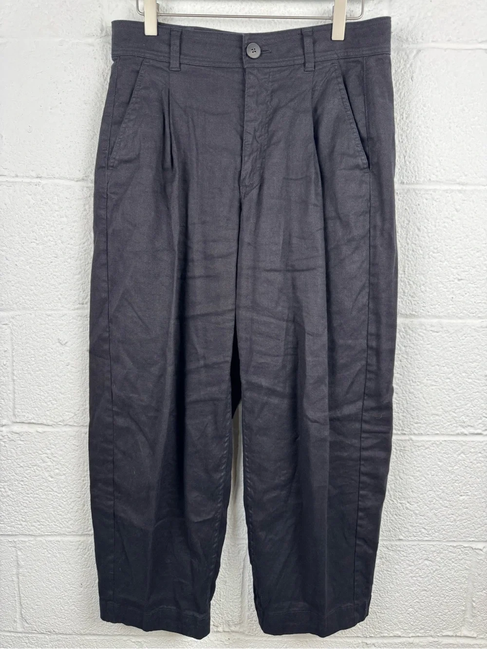 Everlane Women’s Black Linen Pleated Barrel Tapered Pants Size 6